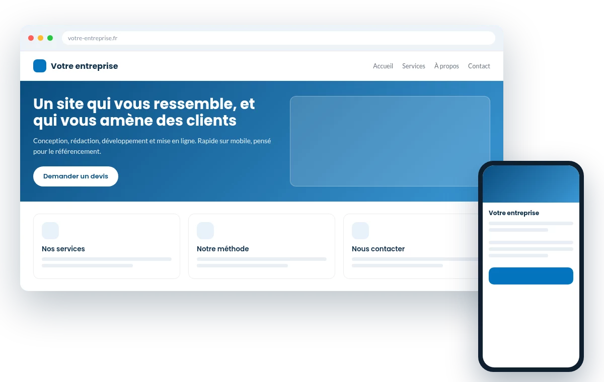 Maquette d'un site internet sur ordinateur et sur mobile